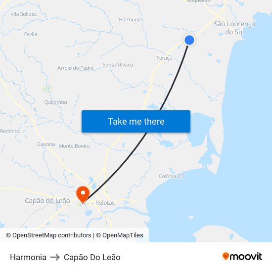 Harmonia to Capão Do Leão map