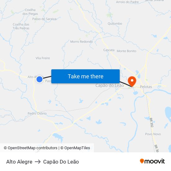 Alto Alegre to Capão Do Leão map