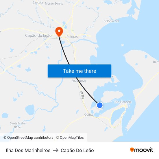 Ilha Dos Marinheiros to Capão Do Leão map