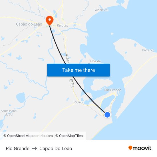 Rio Grande to Capão Do Leão map