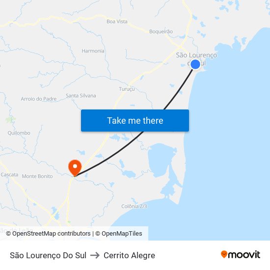 São Lourenço Do Sul to Cerrito Alegre map