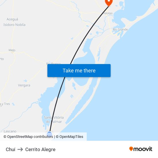 Chuí to Cerrito Alegre map