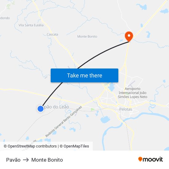 Pavão to Monte Bonito map