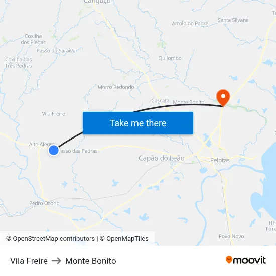 Vila Freire to Monte Bonito map