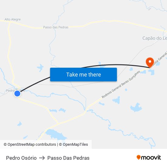 Pedro Osório to Passo Das Pedras map