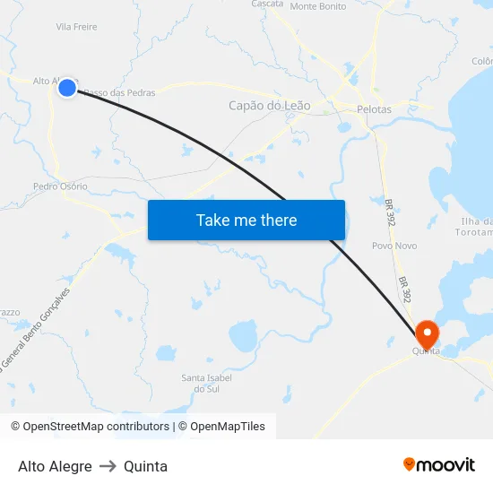Alto Alegre to Quinta map