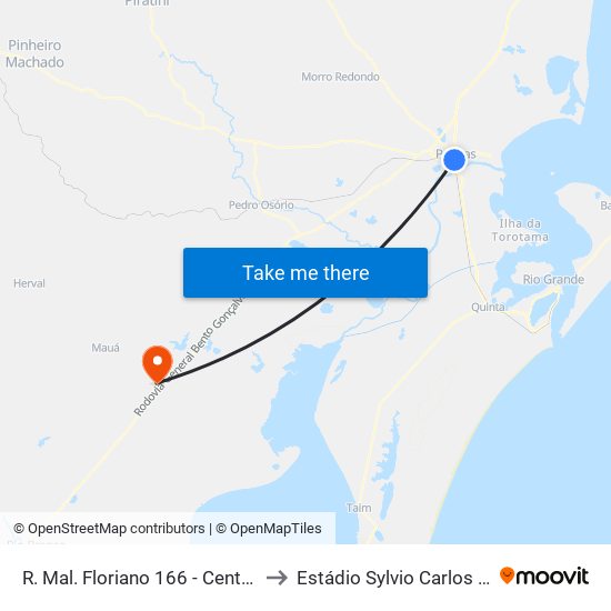 R. Mal. Floriano 166 - Centro Pelotas - Rs 96015-440 Brasil to Estádio Sylvio Carlos Ferreira - G.E. Internacional map