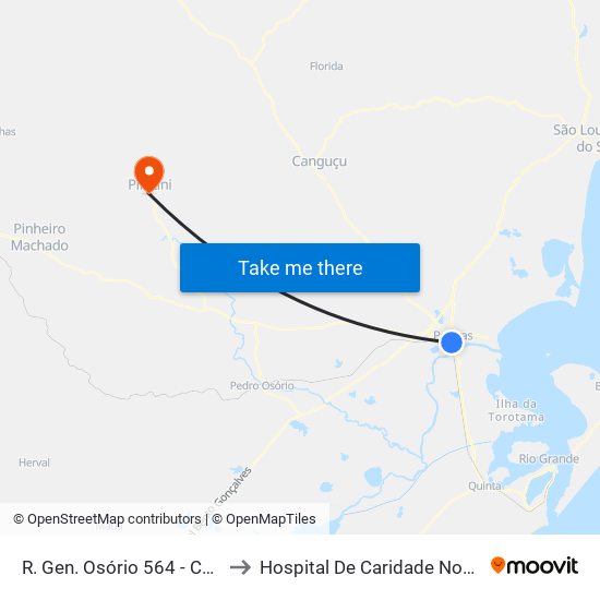 R. Gen. Osório 564 - Centro Pelotas - Rs Brasil to Hospital De Caridade Nossa Senhora Da Conceição map
