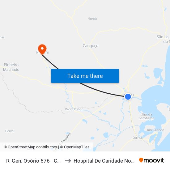 R. Gen. Osório 676 - Centro Pelotas - Rs Brasil to Hospital De Caridade Nossa Senhora Da Conceição map