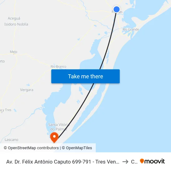 Av. Dr. Félix Antônio Caputo 699-791 - Tres Vendas Pelotas - Rs 96070-060 Brasil to Chuí map