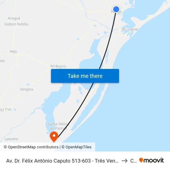 Av. Dr. Félix Antônio Caputo 513-603 - Três Vendas Pelotas - Rs 96070-060 Brasil to Chuí map