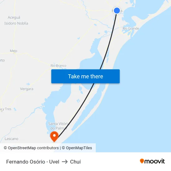 Fernando Osório - Uvel to Chuí map