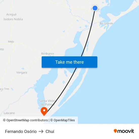 Fernando Osório to Chuí map