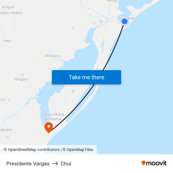 Presidente Vargas to Chuí map