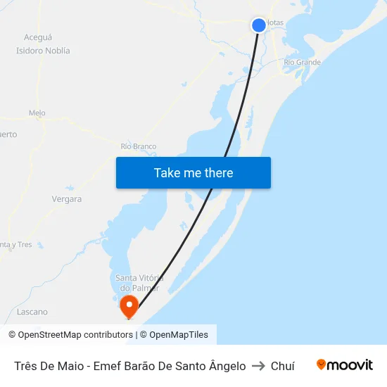 Três De Maio - Emef Barão De Santo Ângelo to Chuí map