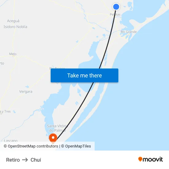 Retiro to Chuí map