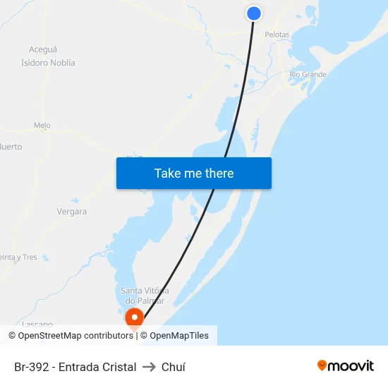 Br-392 - Entrada Cristal to Chuí map