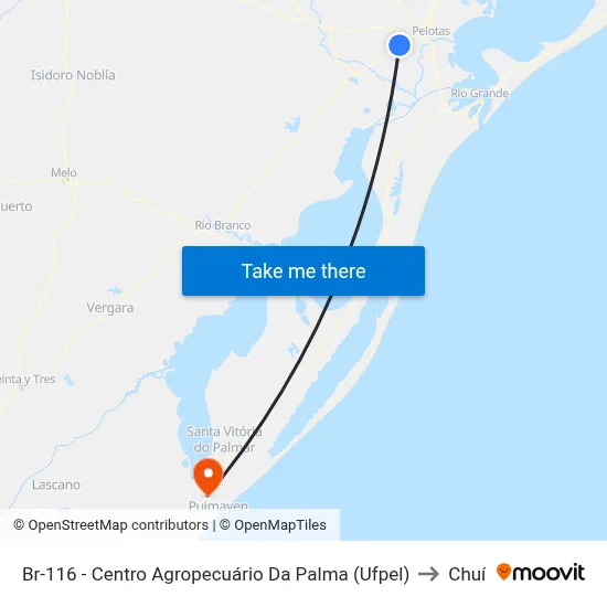 Br-116 - Centro Agropecuário Da Palma (Ufpel) to Chuí map
