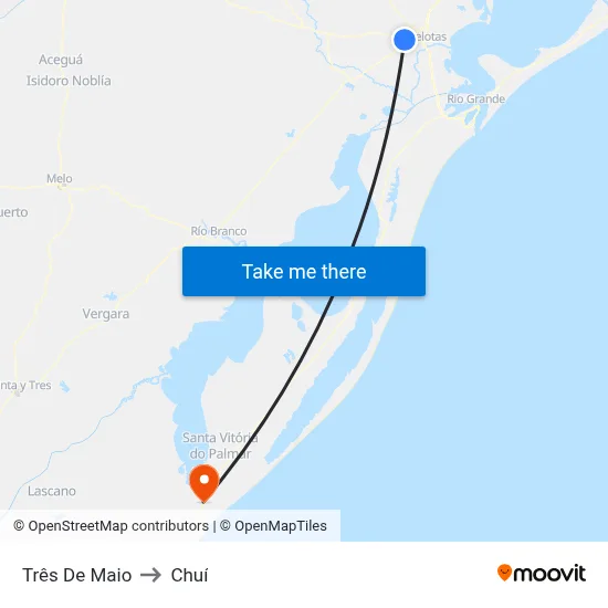 Três De Maio to Chuí map