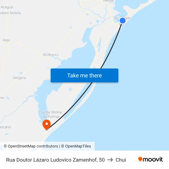 Rua Doutor Lázaro Ludovíco Zamenhof, 50 to Chuí map