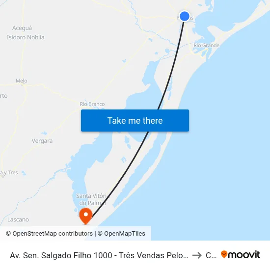 Av. Sen. Salgado Filho 1000 - Três Vendas Pelotas - Rs 96055-740 Brasil to Chuí map
