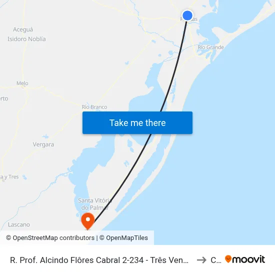 R. Prof. Alcindo Flôres Cabral 2-234 - Três Vendas Pelotas - Rs 96065-634 Brasil to Chuí map