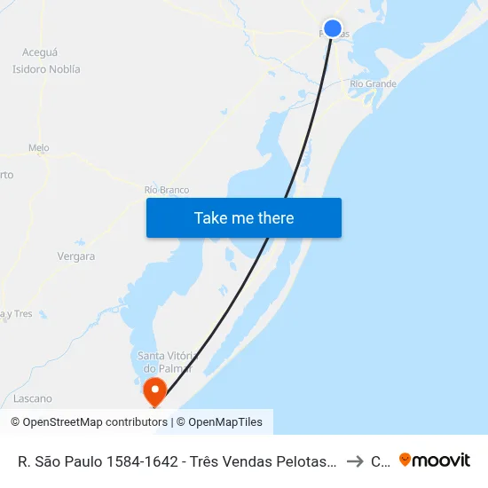 R. São Paulo 1584-1642 - Três Vendas Pelotas - Rs 96065-550 Brasil to Chuí map