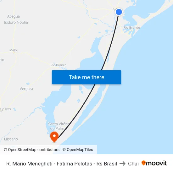 R. Mário Menegheti - Fatima Pelotas - Rs Brasil to Chuí map
