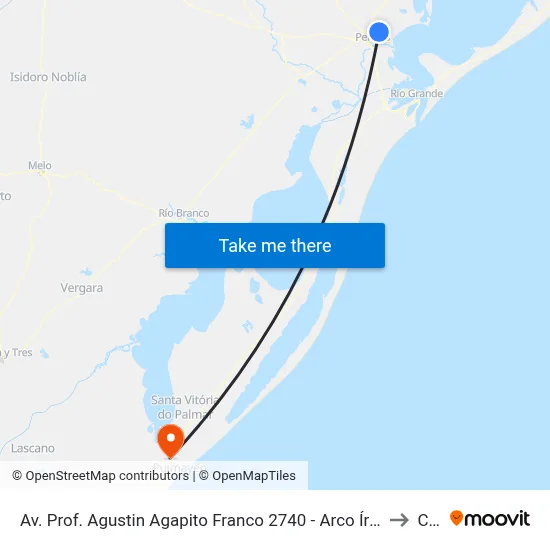 Av. Prof. Agustin Agapito Franco 2740 - Arco Íris Pelotas - Rs Brasil to Chuí map