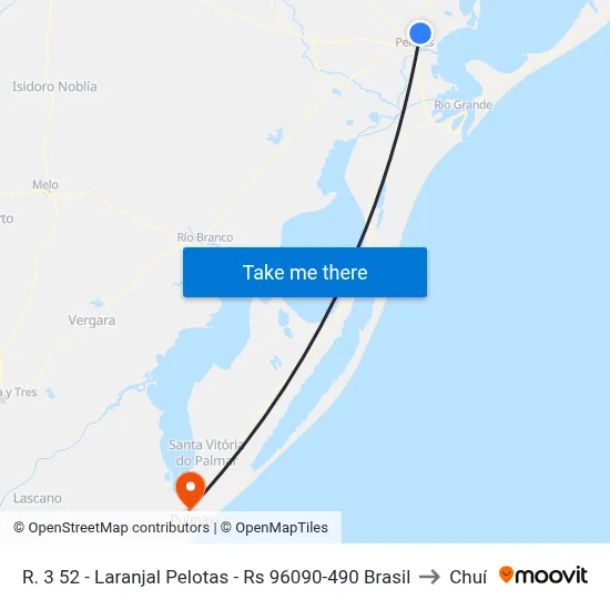 R. 3 52 - Laranjal Pelotas - Rs 96090-490 Brasil to Chuí map
