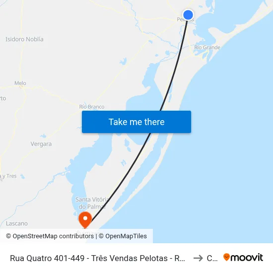 Rua Quatro 401-449 - Três Vendas Pelotas - Rs 96070-312 Brasil to Chuí map