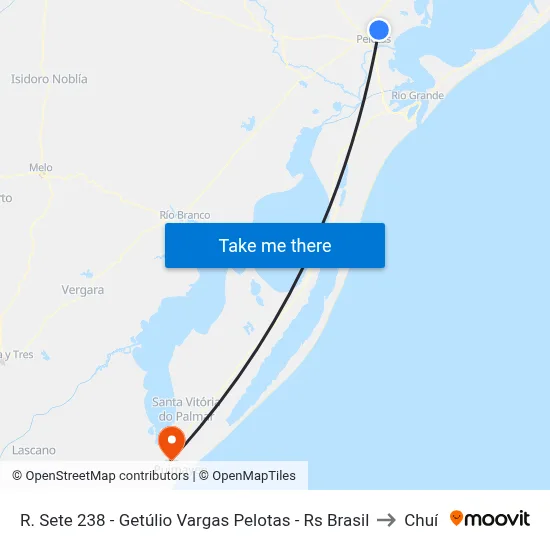 R. Sete 238 - Getúlio Vargas Pelotas - Rs Brasil to Chuí map