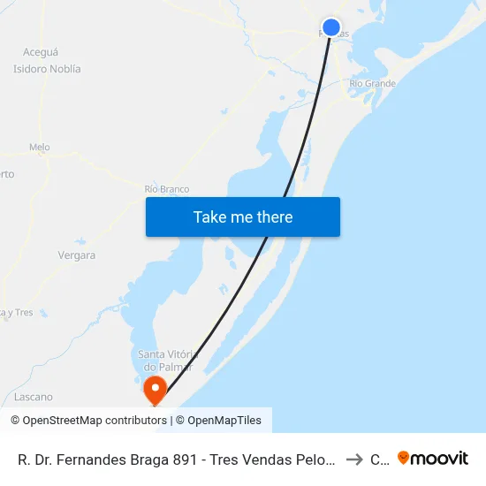R. Dr. Fernandes Braga 891 - Tres Vendas Pelotas - Rs 96065-640 Brasil to Chuí map