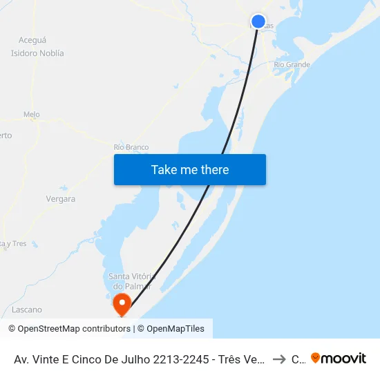 Av. Vinte E Cinco De Julho 2213-2245 - Três Vendas Pelotas - Rs 96065-620 Brasil to Chuí map