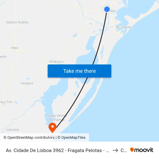 Av. Cidade De Lisboa 3962 - Fragata Pelotas - Rs 96045-010 Brasil to Chuí map