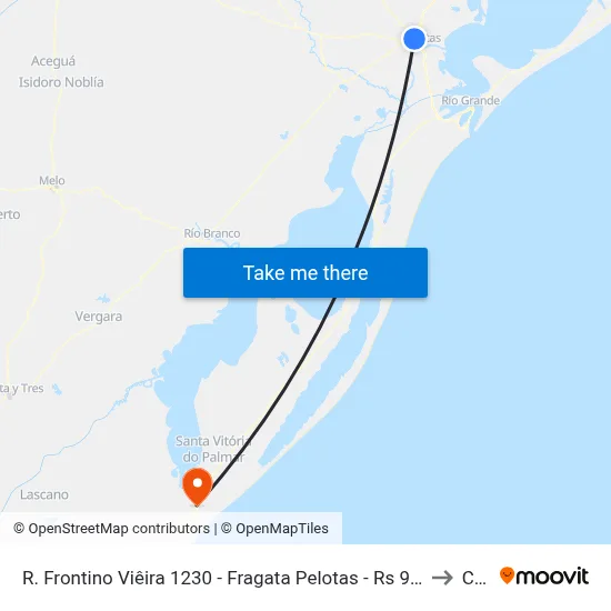 R. Frontino Viêira 1230 - Fragata Pelotas - Rs 96040-700 Brasil to Chuí map