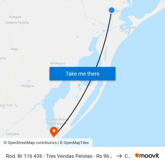 Rod. Br 116 436 - Tres Vendas Pelotas - Rs 96070-560 Brasil to Chuí map
