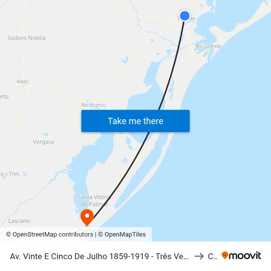 Av. Vinte E Cinco De Julho 1859-1919 - Três Vendas Pelotas - Rs 96065-620 Brasil to Chuí map