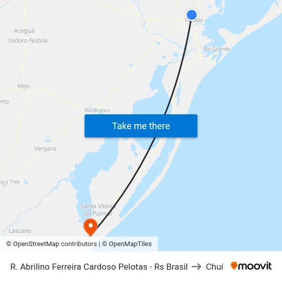 R. Abrilino Ferreira Cardoso Pelotas - Rs Brasil to Chuí map