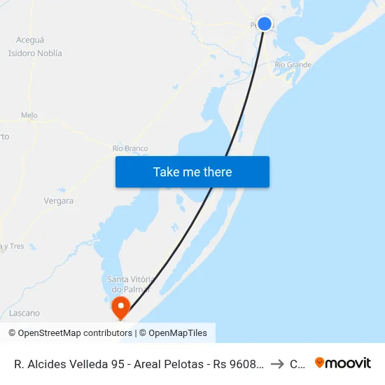 R. Alcides Velleda 95 - Areal Pelotas - Rs 96081-622 Brasil to Chuí map