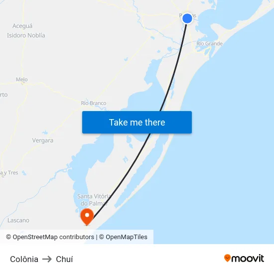 Colônia to Chuí map