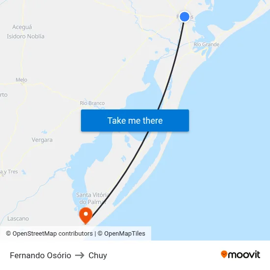 Fernando Osório to Chuy map