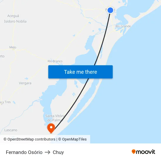 Fernando Osório to Chuy map