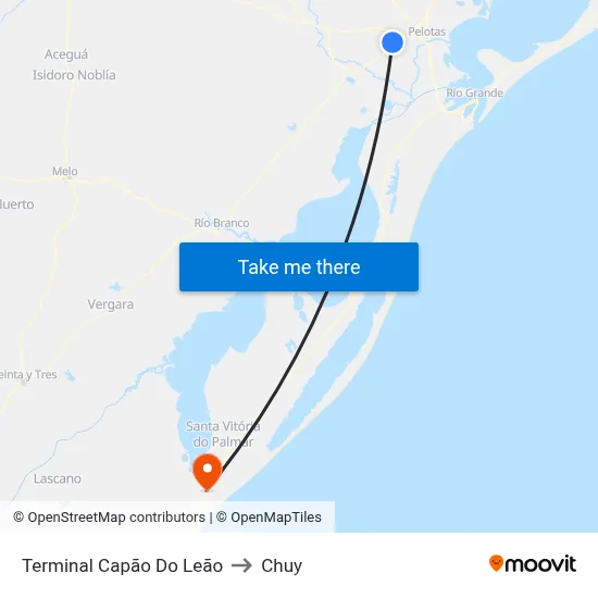 Terminal Capão Do Leão to Chuy map