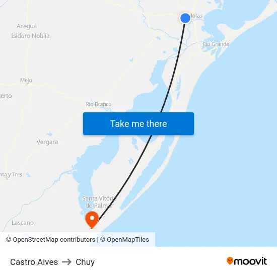 Castro Alves to Chuy map