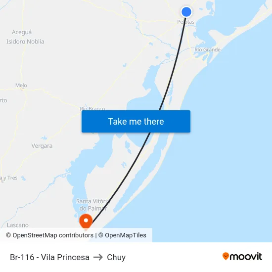 Br-116 - Vila Princesa to Chuy map