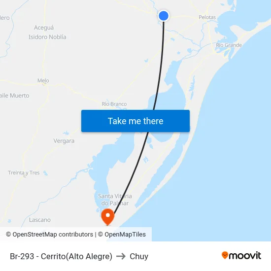 Br-293 - Cerrito(Alto Alegre) to Chuy map