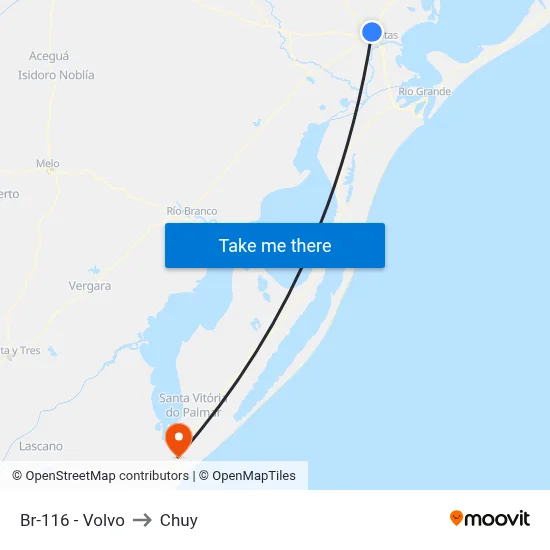 Br-116 - Volvo to Chuy map