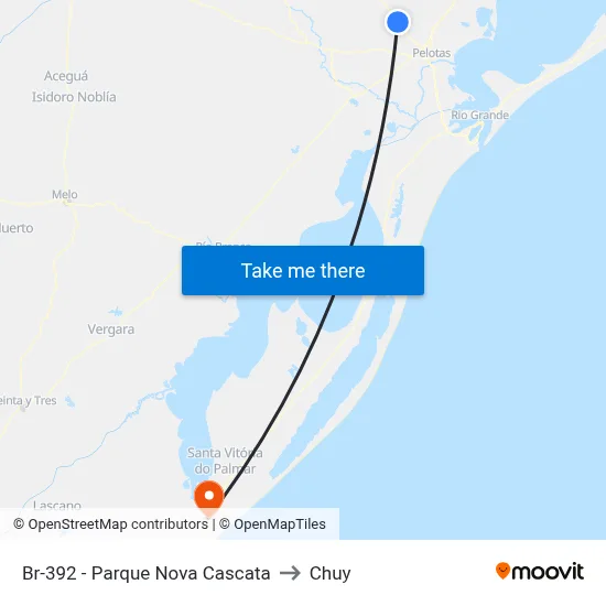 Br-392 - Parque Nova Cascata to Chuy map