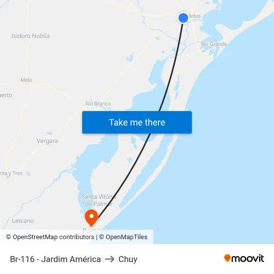 Br-116 - Jardim América to Chuy map